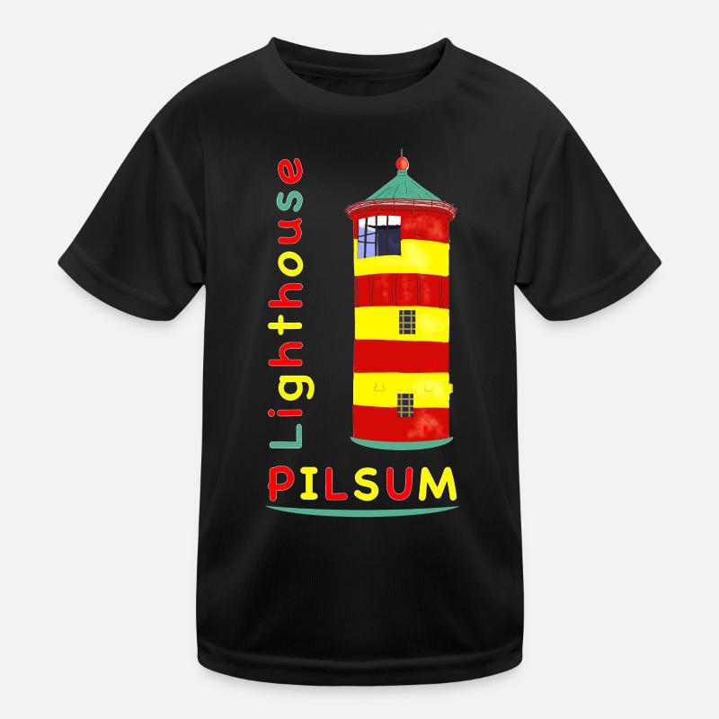 Pilsum lighthouse, landmark, drawing. Kids Functional T-Shirt