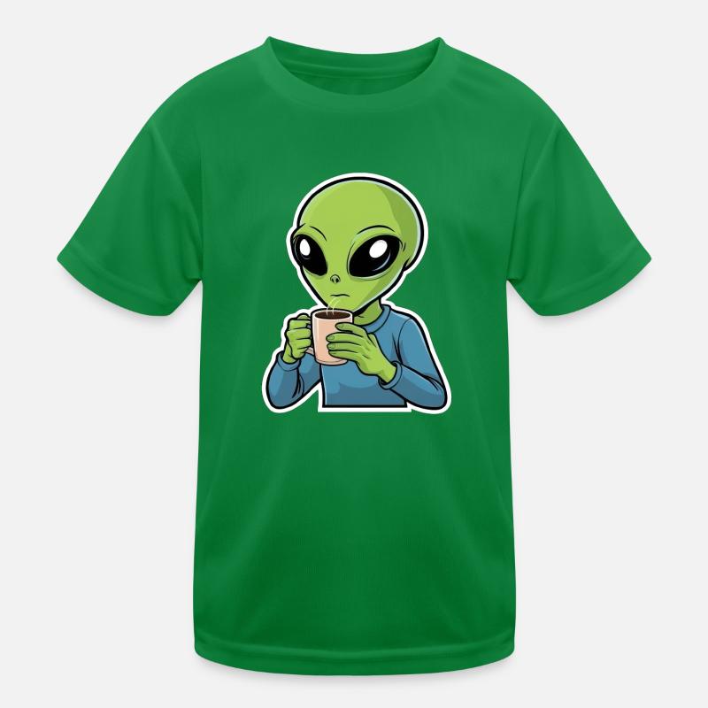 Alien with Coffee Kids Functional T-Shirt
