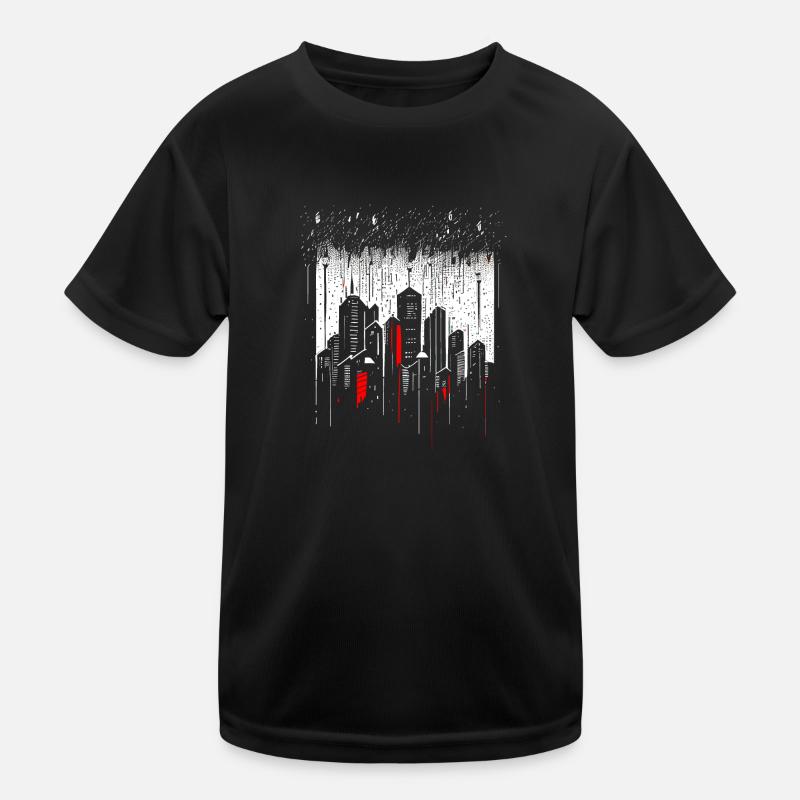 Minimalist metropolis skyscraper in the rain Kids Functional T-Shirt