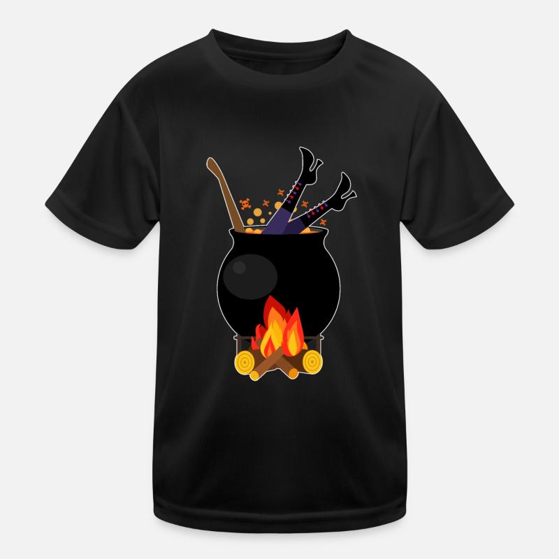 Sorcière dans une casserole - bois de chauffage de cuisson d'Halloween - T-shirt sport Enfant - noir