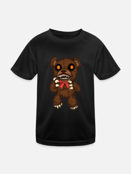 Zombie Teddy Horror Stofftier Halloween - Kinder Funktions-T-Shirt - Schwarz - Vorne