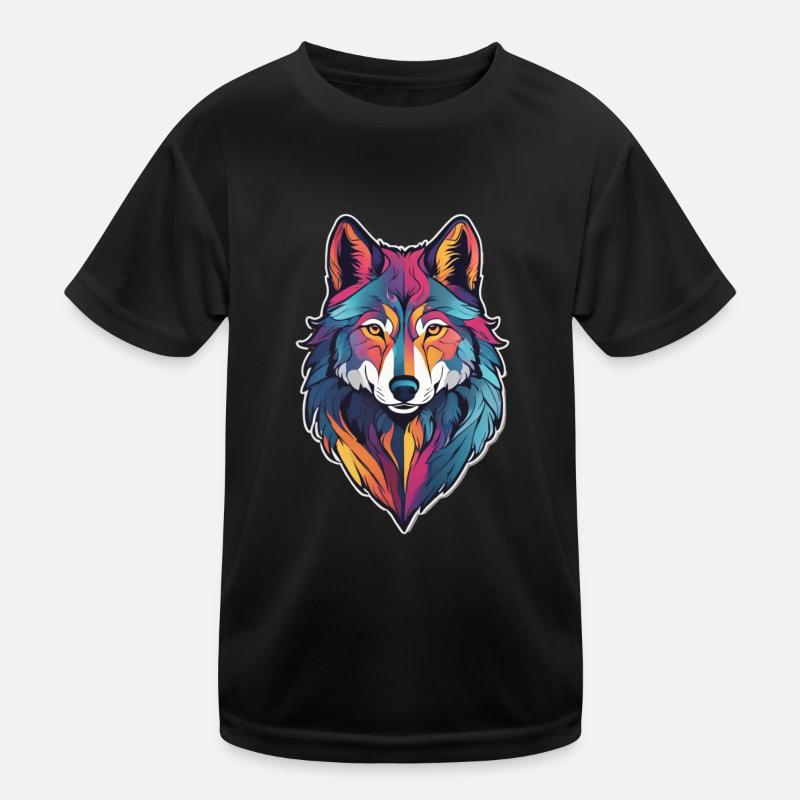 Wolf - Kinder Funktions-T-Shirt - Schwarz