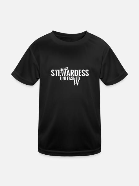 Wild stewardess unleashed - Kids Functional T-Shirt - black - Front