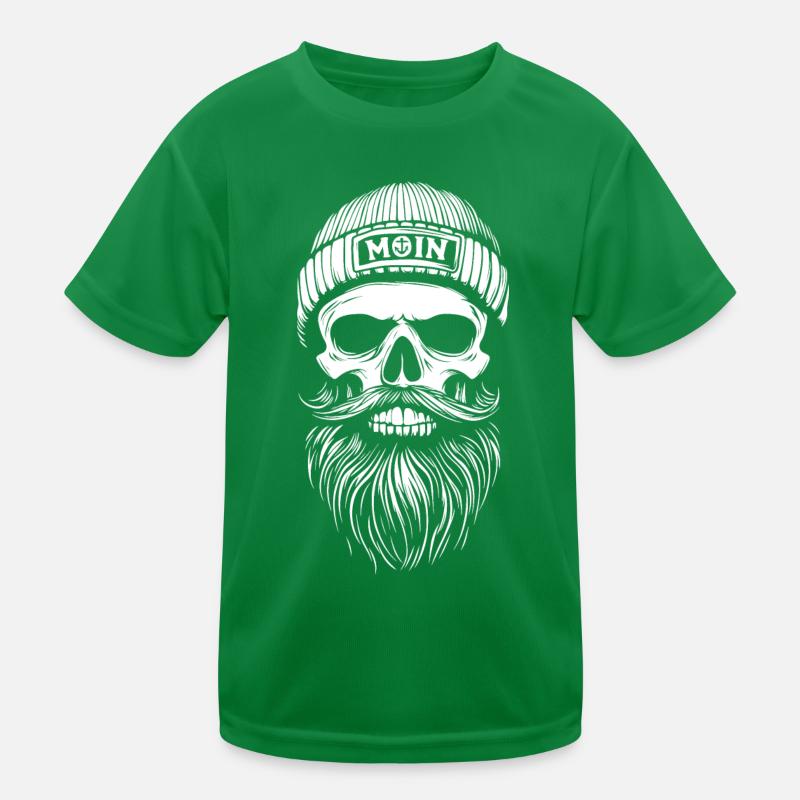 Moin - Totenkopf mit Bart - Seemann Geschenk Kinder Funktions-T-Shirt