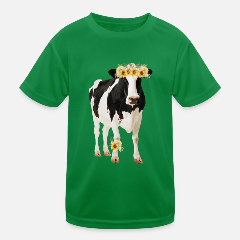 Holstein Kuh mit Blüten Kinder Funktions-T-Shirt