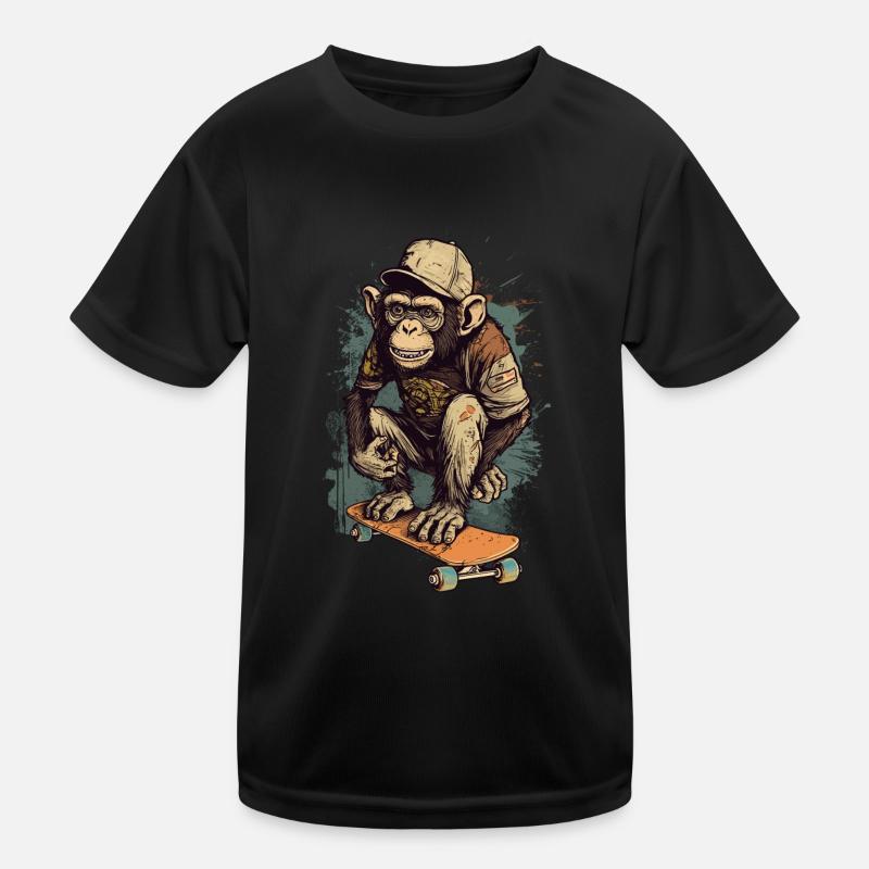 Chimpanzee Skateboard Skater Monkey Skateboarder Kids Functional T-Shirt