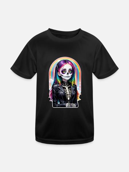 Halloween - Rock & Regenbogen - Kinder Funktions-T-Shirt - Schwarz - Vorne