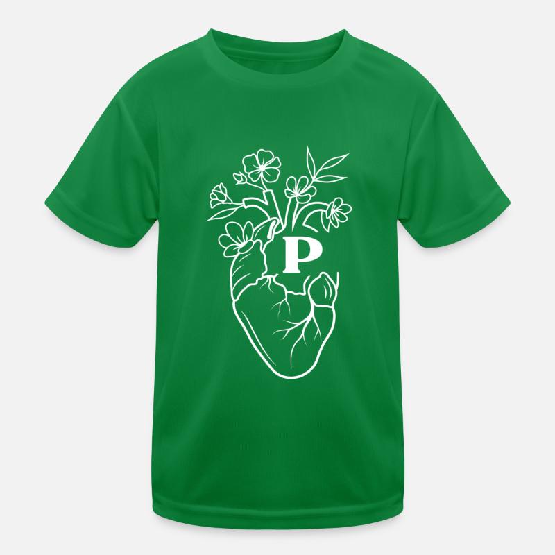 Buchstabe p Herz weiße florale Anatomie Kinder Funktions-T-Shirt