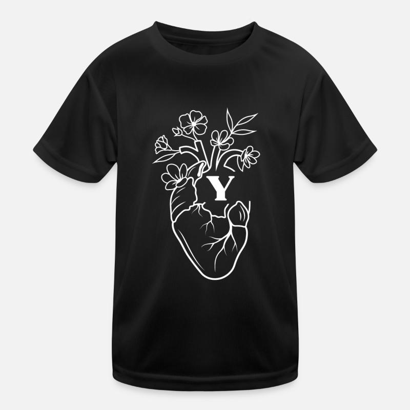 Buchstabe y Herz weiße florale Anatomie Kinder Funktions-T-Shirt