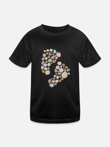 Fußabdrücke aus Muscheln - Aquarell - Kinder Funktions-T-Shirt - Schwarz
