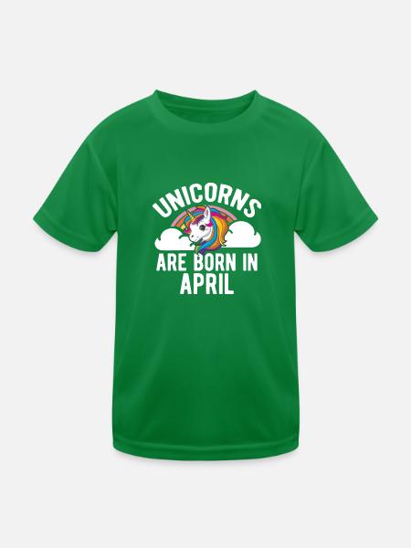 Einhörner werden im April Shirt Geburtstag Monat geboren - Kinder Funktions-T-Shirt - Kelly Green - Vorne