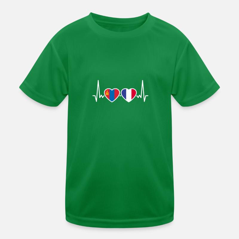 Mongolei Frankreich Herzschlag Flagge Mongolisch Kinder Funktions-T-Shirt