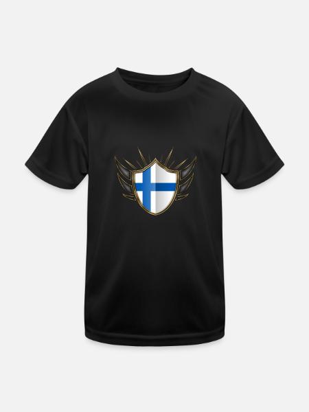 Finland flag coat of arms 014 - Kids Functional T-Shirt - black