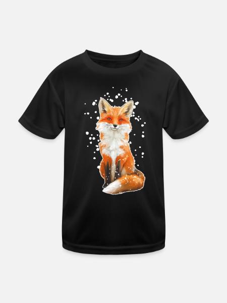 Fuchs mit Schneeflocken - Kinder Funktions-T-Shirt - Schwarz