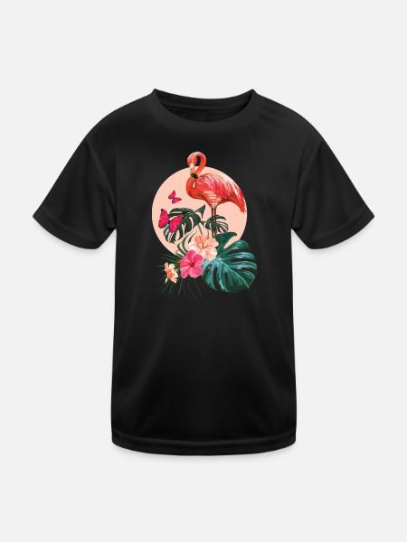Flamingo and Monstera Deliciosa - Kids Functional T-Shirt - black - Front