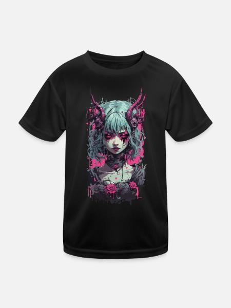 Gothic Demon Girl Okkult Halloween Ästhetik - Kinder Funktions-T-Shirt - Schwarz