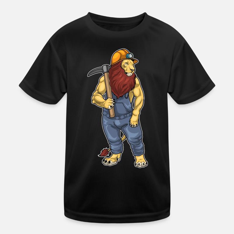 Löwe Bergarbeiter Spitzhacke Bergbau Kinder Funktions-T-Shirt