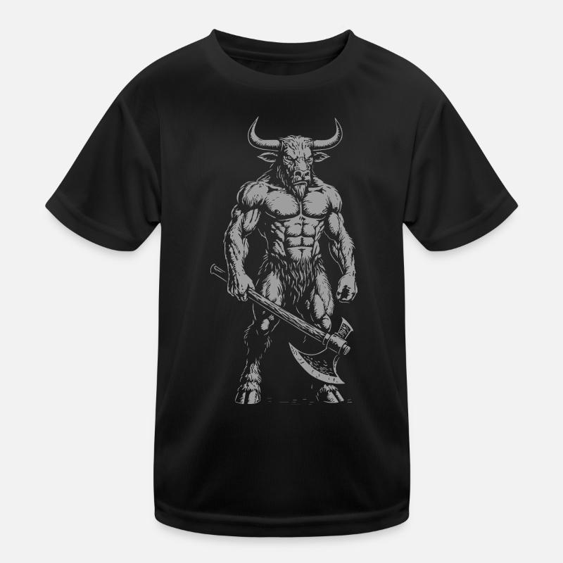 Mythical Minotaur Warrior Illustration Kids Functional T-Shirt
