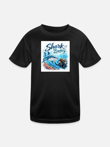 Shark Buddy Unterwasserfreund - Kinder Funktions-T-Shirt - Schwarz - Vorne