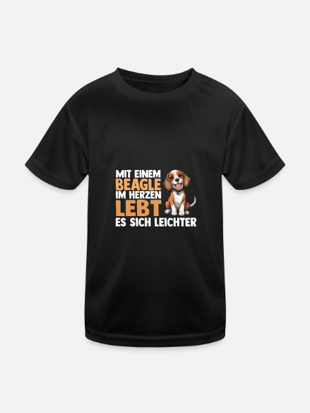 Hund Beagle - Kinder Funktions-T-Shirt - Schwarz - Vorne