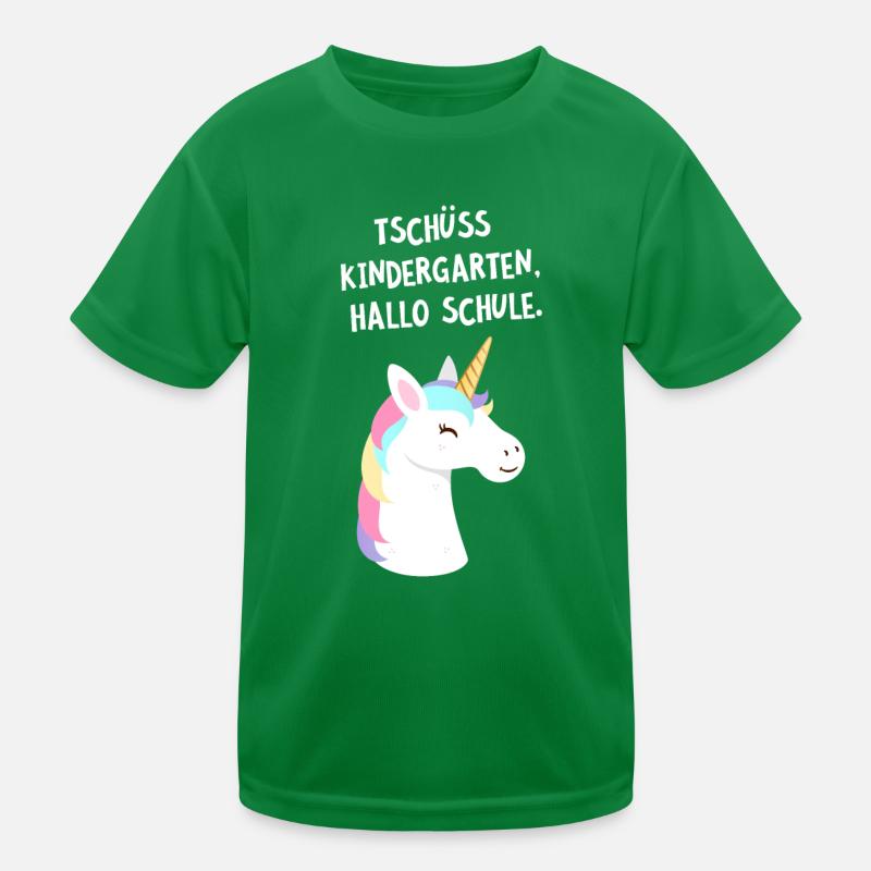 Tschüss Kindergarten, Hallo Schule. Einhorn Kinder Funktions-T-Shirt