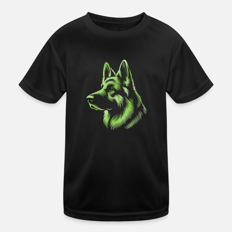 German Shepherd Head Green Kids Functional T-Shirt