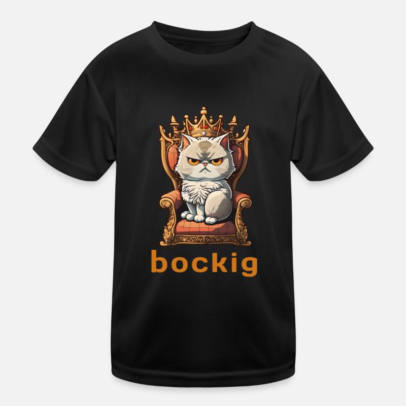 Bockig Katze Thron Krone Kater Grimmig Spruch Stur Kinder Funktions-T-Shirt