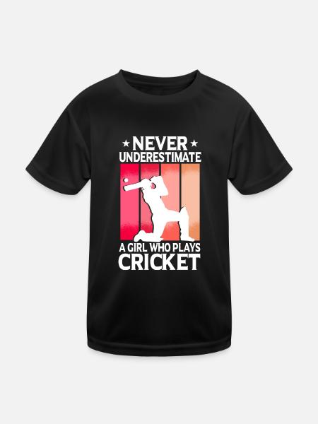 Never Underestimate A Girl Who Plays Cricket - Kids Functional T-Shirt - black - Front