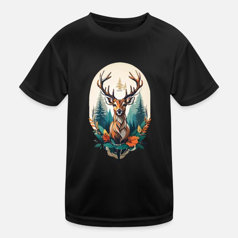 Hirsch - Kinder Funktions-T-Shirt - Schwarz