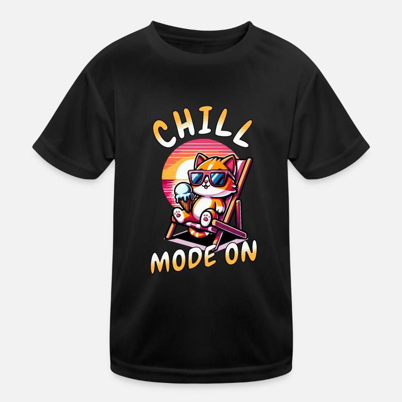 Chill Mode On - Cool Cat on the Beach Kids Functional T-Shirt