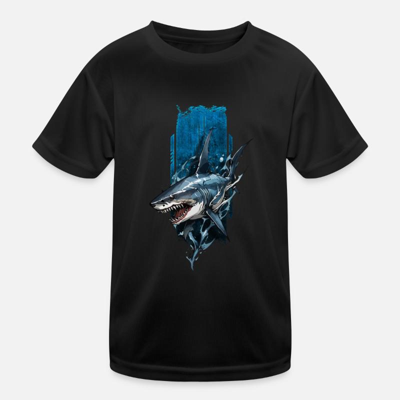 Fierce Shark Design: Deep Blue Predator Kids Functional T-Shirt