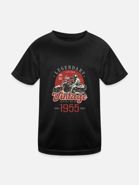 1955 Anniversary Vintage Motorcycle Biker Born in 1955 - Kids Functional T-Shirt - black - Front