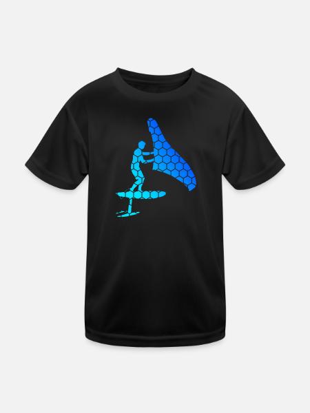 hydroptère foilwing wingsurf Femmes Hommes wingsurfe - T-shirt sport Enfant - noir - Devant