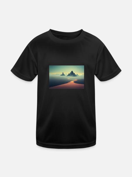 Landschaft mit Bergen und einem Fluss im Tal - Kinder Funktions-T-Shirt - Schwarz - Vorne