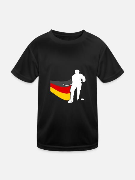Eishockeyspieler Deutschland Flagge Eishockey - Kinder Funktions-T-Shirt - Schwarz - Vorne