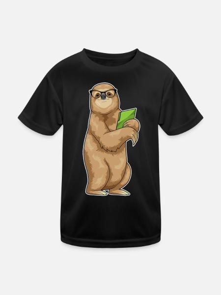 Faultier Sekretärin Ordner Büro - Kinder Funktions-T-Shirt - Schwarz - Vorne