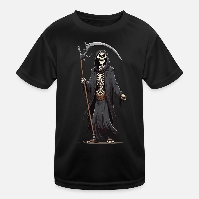 Cartoon Grim Reaper Halloween Bone Skeleton Kids Functional T-Shirt