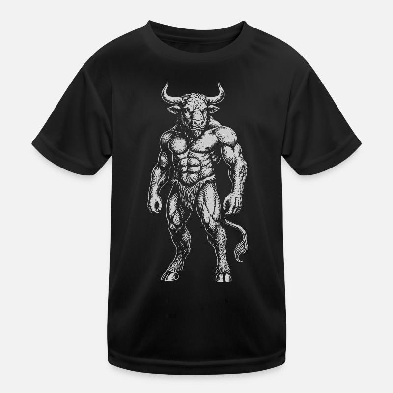Mythical Minotaur Ink Illustration Kids Functional T-Shirt