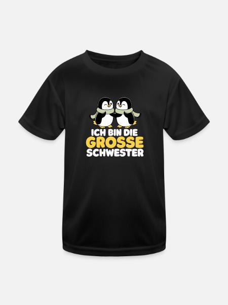 Ich bin große Schwester Pinguin Babyparty Mädchen - Kinder Funktions-T-Shirt - Schwarz - Vorne