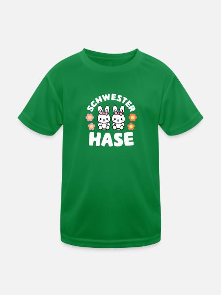 Schwester-Hasenmotiv Babyparty Verkündung - Kinder Funktions-T-Shirt - Kelly Green - Vorne
