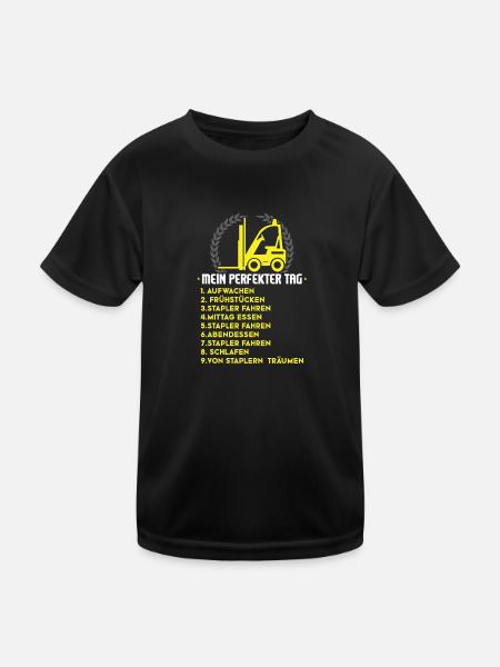 Stapler Gabelstapler Fahrer Geschenk - Kinder Funktions-T-Shirt - Schwarz - Vorne