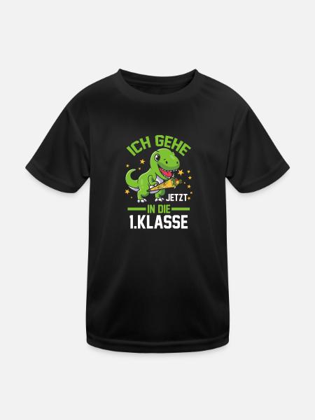 1. Klasse Einschulung Dino Geschenk - Kinder Funktions-T-Shirt - Schwarz - Vorne