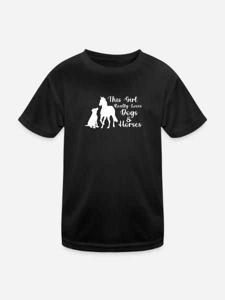 Chiens & Chevaux Filles Chien & Cheval Fille Cadeau - T-shirt sport Enfant - noir - Devant