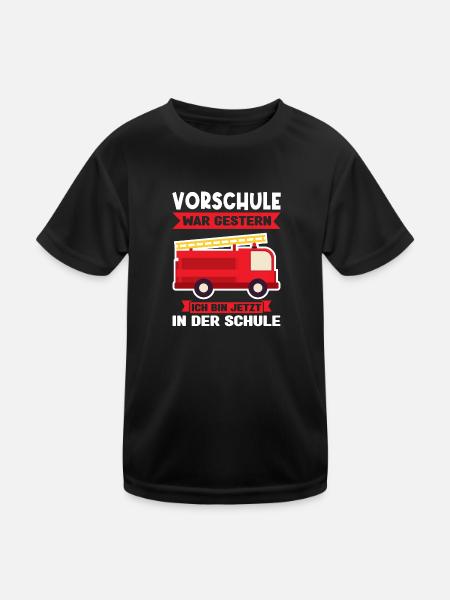 Schulkind Feuerwehr Schulstart Geschenk - Kinder Funktions-T-Shirt - Schwarz - Vorne