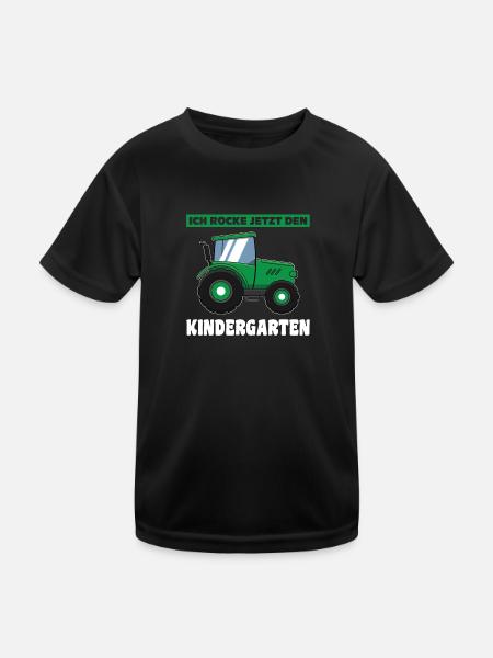 Kindergarten Traktor Kita-Start Geschenk - Kinder Funktions-T-Shirt - Schwarz - Vorne