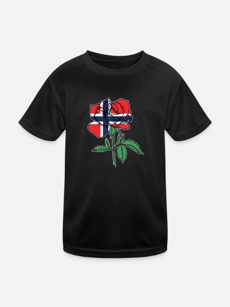 Flagge Rose norwegische Flagge norwegische Wurzeln - Kinder Funktions-T-Shirt - Schwarz - Vorne