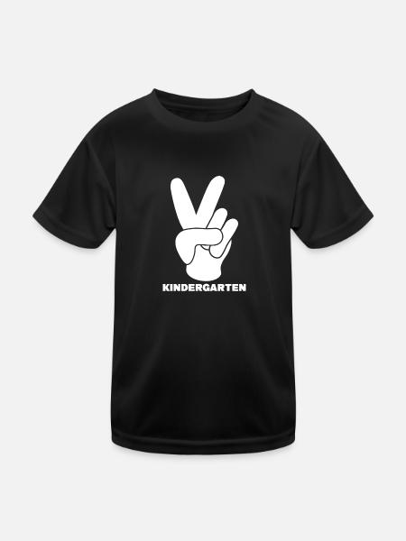 Kindergarten V-Handzeichen Kindergartenanfänger Ge - Kinder Funktions-T-Shirt - Schwarz - Vorne