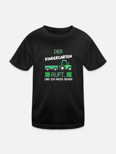 Kindergarten Traktor Kindergartenanfänger Geschenk - Kinder Funktions-T-Shirt - Schwarz - Vorne
