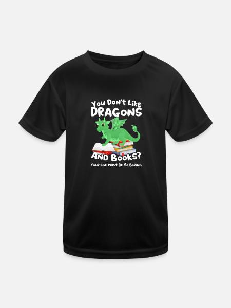 Drache Drache und Buch Drachenliebhaber Geschenk - Kinder Funktions-T-Shirt - Schwarz - Vorne