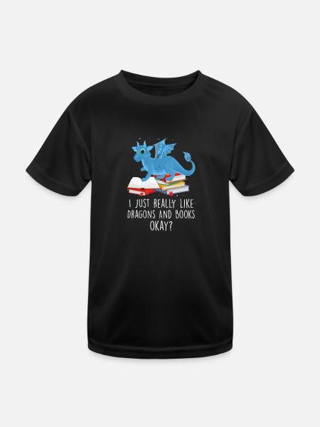 Drache Drache und Buch Drachenliebhaber Geschenk - Kinder Funktions-T-Shirt - Schwarz - Vorne